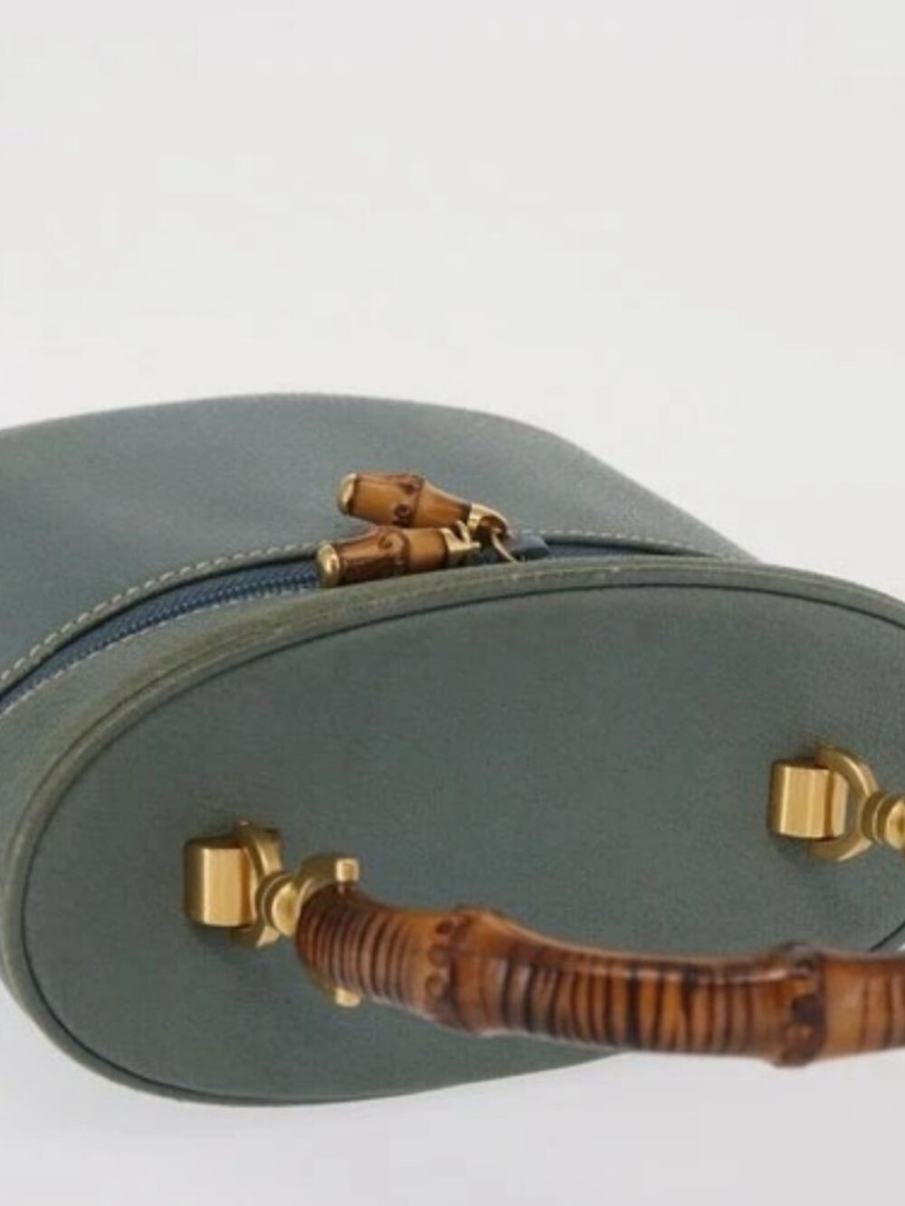 GUCCI Bamboo Vanity Cosmetic Pouch Leather Blue Gold 000 984 0232 Auth 169467 - Picture 6 of 16